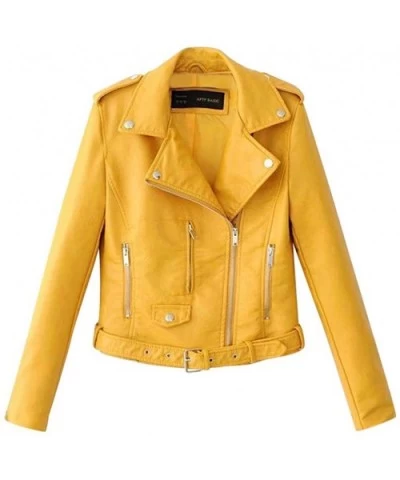 Women Ladies Lapel Motor Jacket Coat Zip Biker Short Punk Cropped Tops - Yellow - CP18Y9MIRW0 $41.75 Garters & Garter Belts