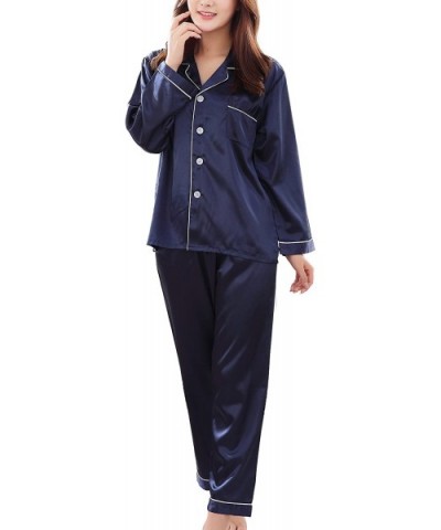 Womens Silk Satin Sleepwear Long Sleeve Lounge Pajama Sets with Pj Pants - Blue - CE187KCZ92R $41.46 Sets