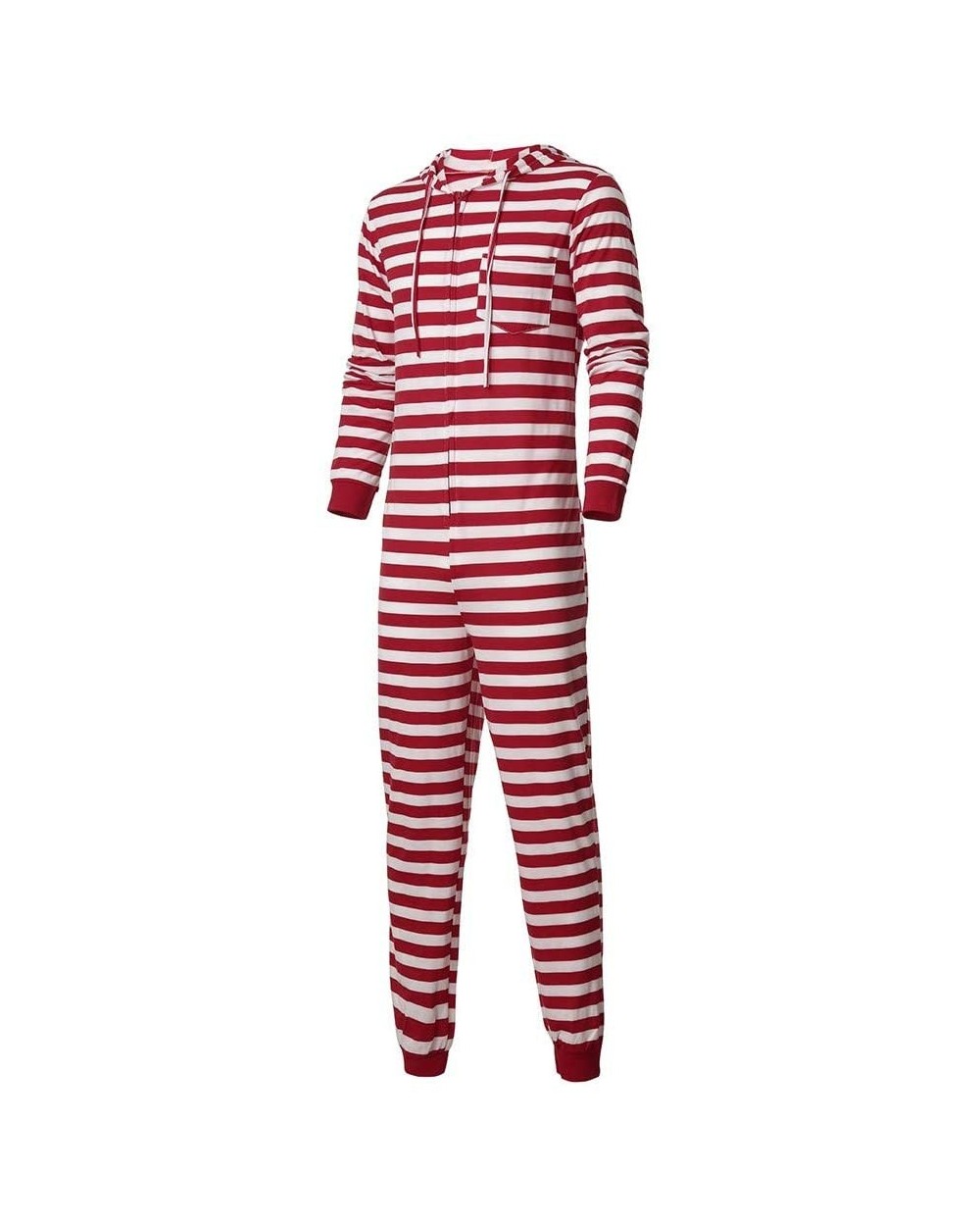 Men Christmas Matching Family Pajamas Set Santa's Stripe Sleepwear Jumpsuit Hoodies(Red) - Red - CV18YAD9RST $34.17 Sleep Sets