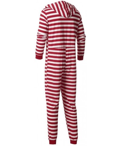 Men Christmas Matching Family Pajamas Set Santa's Stripe Sleepwear Jumpsuit Hoodies(Red) - Red - CV18YAD9RST $34.17 Sleep Sets