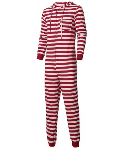 Men Christmas Matching Family Pajamas Set Santa's Stripe Sleepwear Jumpsuit Hoodies(Red) - Red - CV18YAD9RST $34.17 Sleep Sets