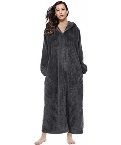 Womens Loungewear Cosy Hooded Bath Robes with Zipper Front - 2-grey - C119DUWQA0A $51.44 Robes