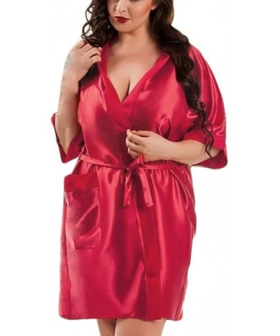 Women Satin Dressing Gown Plus Size Bride Children Robe Lingerie Babydoll - Red - CK18EN2WTM7 $14.84 Robes