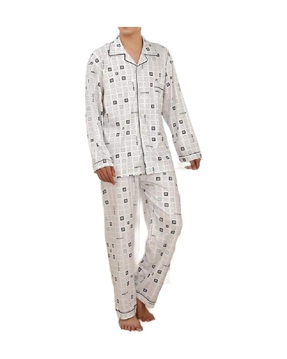 Men Pjs Long-Sleeve 2 Piece Set Summer Cotton Pajama Lounge Set - As4 - CT19E77AXCH $34.47 Sleep Sets