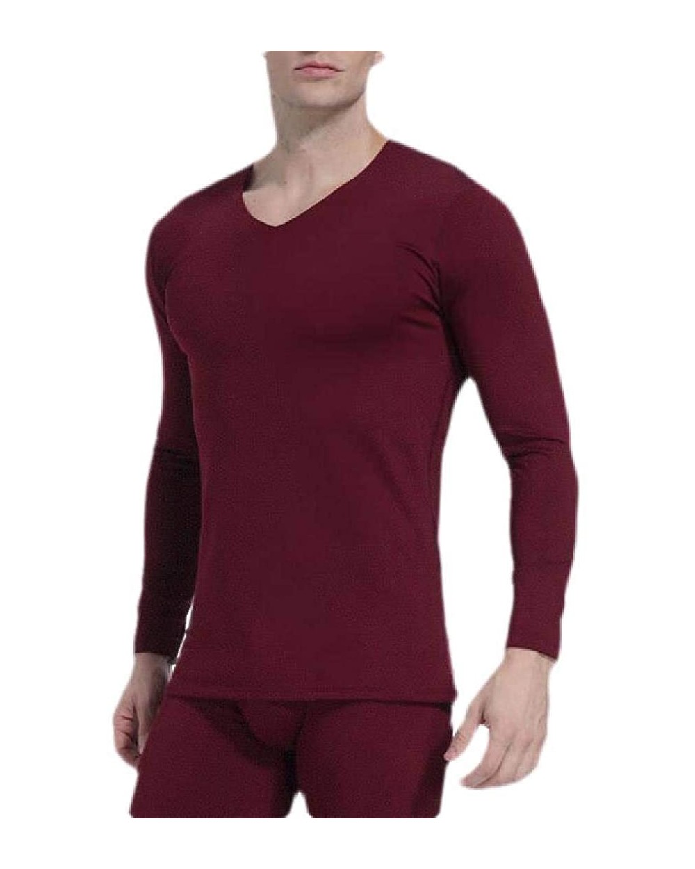 V Neck Lightweight Thermal Long Sleeve Slim Thermal Top with Fleece Lined 5 US S - CJ192AWCEG5 $25.82 Thermal Underwear