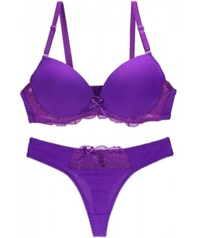 Women Lace Push Up Bras and Panty Set Plus Size Underwire Padded Bras - Purple - CO18W53AEX2 $19.64 Bras