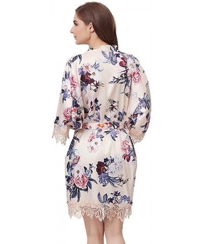 Women's Floral Satin Kimono Wedding Robe for Bride and Bridesmaid with Lace Trim - Champagne - CJ18XEX9WSC $34.32 Robes