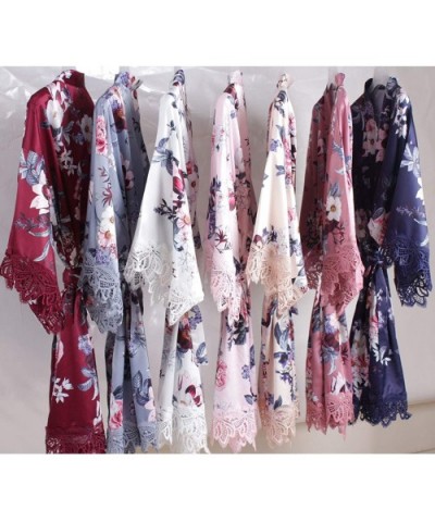 Women's Floral Satin Kimono Wedding Robe for Bride and Bridesmaid with Lace Trim - Champagne - CJ18XEX9WSC $34.32 Robes