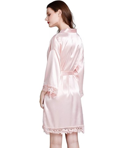 Women's Pure Color Short Satin Robes V-Neck Kimono Bride Bridesmaid Nightgown - Pink - CS190WRX5XC $33.90 Robes