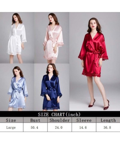 Women's Pure Color Short Satin Robes V-Neck Kimono Bride Bridesmaid Nightgown - Pink - CS190WRX5XC $33.90 Robes