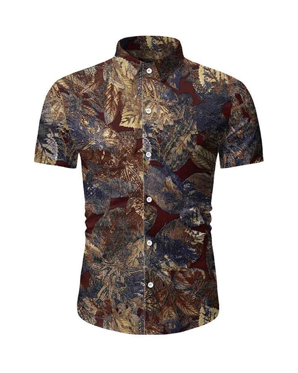 Men's Retro Print Shirts-Summer Short Sleeve Stand Up Collar Shirt Casual Button Down Hawaii Blouse - Yellow - CT19CYDYIR3 $3...