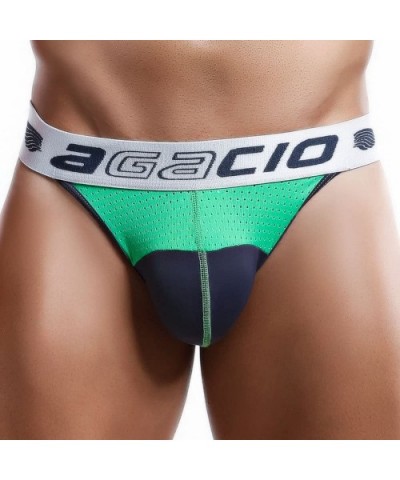 AG7901 Harmony Men's Slip Thong Sexy Mesh Pouch Enhancing Underwear - Grey/Green - CZ12K6UDJE9 $36.56 G-Strings & Thongs