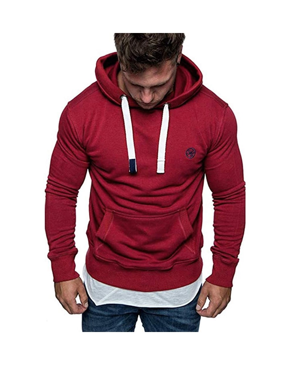 Fashion Men's Slim Fit Casual Pattern Large Size Short Sleeve Hoodie Top Blouse - B-red - C118NEX9AST $33.64 Thermal Underwear