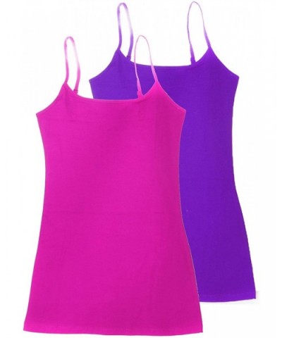 Womens 2 Pack Long Cami w/Built in Bra - 2 Pack - Purple- Fuschia - CM12FCB6U1B $22.65 Camisoles & Tanks