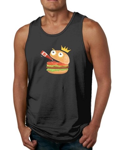 King Hamburger Drinking Tomato Sauce Casual Summer Tank Tops for Men Cotton Funny Beach T Shirts - Black - CW19DER2SW8 $39.05...