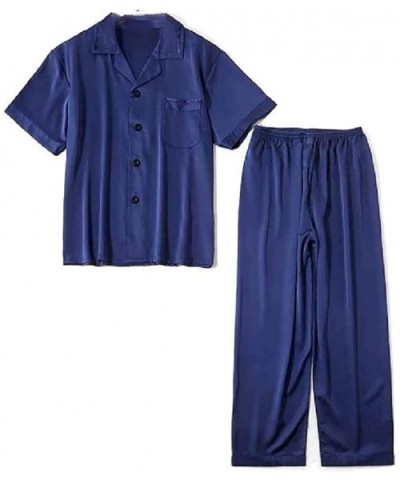 Men Long Pants Comfort Short Sleeve Lounger 2 Piece Set Pj Set - Navy Blue - C8199DXU76Z $61.86 Sleep Sets