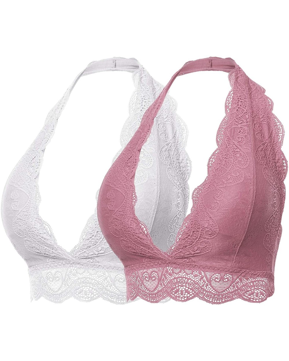 Women's Sexy Lace Halter Neck Bralette - Aawtkv0051 White/Dustypink - CP18ZDXUTKT $33.25 Bras