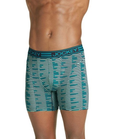 Men's Underwear Sport Cooling Mesh Performance Boxer Brief - Aqua Stripe - CP195ZUUQME $15.92 Boxer Briefs