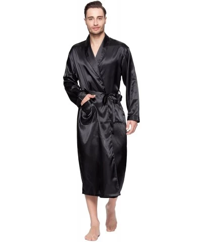 Mens Shawl Classic Satin Kimono Robe Sleepwear - Black - CT18HQ0MXXW $38.52 Robes