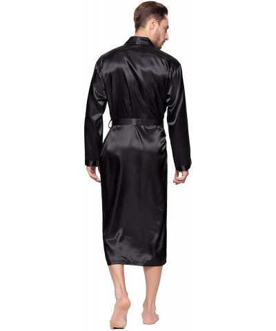 Mens Shawl Classic Satin Kimono Robe Sleepwear - Black - CT18HQ0MXXW $38.52 Robes