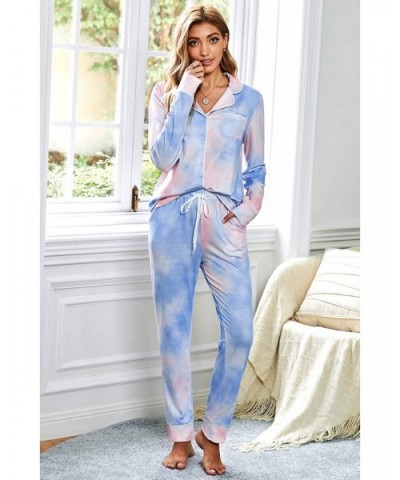 Women Long Sleeve Button Down Shirt with Pants Casual Pajama Sets - Blue-y - CW198D3M270 $61.13 Sets