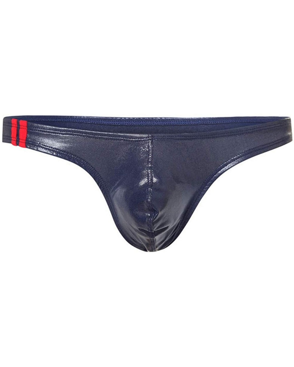 Sexy Men Plus Size PU Shiny U Convex Pouch Briefs G Strings Bikini Underwear Low Rise Jocks Thongs Wear - Navy Blue - C4193IC...