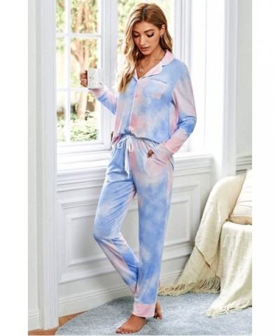 Women Long Sleeve Button Down Shirt with Pants Casual Pajama Sets - Blue-y - CW198D3M270 $61.13 Sets