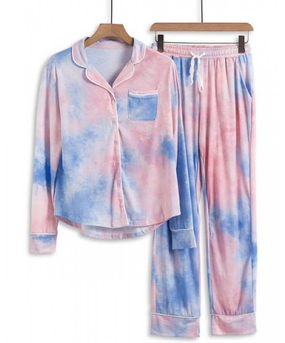 Women Long Sleeve Button Down Shirt with Pants Casual Pajama Sets - Blue-y - CW198D3M270 $61.13 Sets