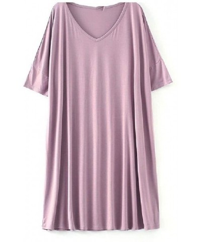 Womens Solid Color Oversize 1/2 Sleeve Mid-Length V Neck Stylish Loungewear - 5 - CI190X9UKCQ $44.92 Tops