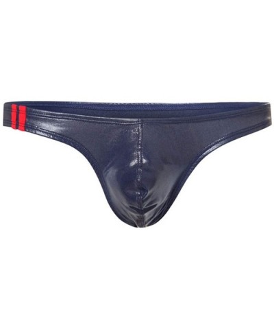 Sexy Men Plus Size PU Shiny U Convex Pouch Briefs G Strings Bikini Underwear Low Rise Jocks Thongs Wear - Navy Blue - C4193IC...