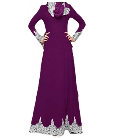 Women's Trendy Islamic Classy Dubai Muslim Embroidered Kaftan Dress - Purple - CX19084LZDH $54.79 Robes