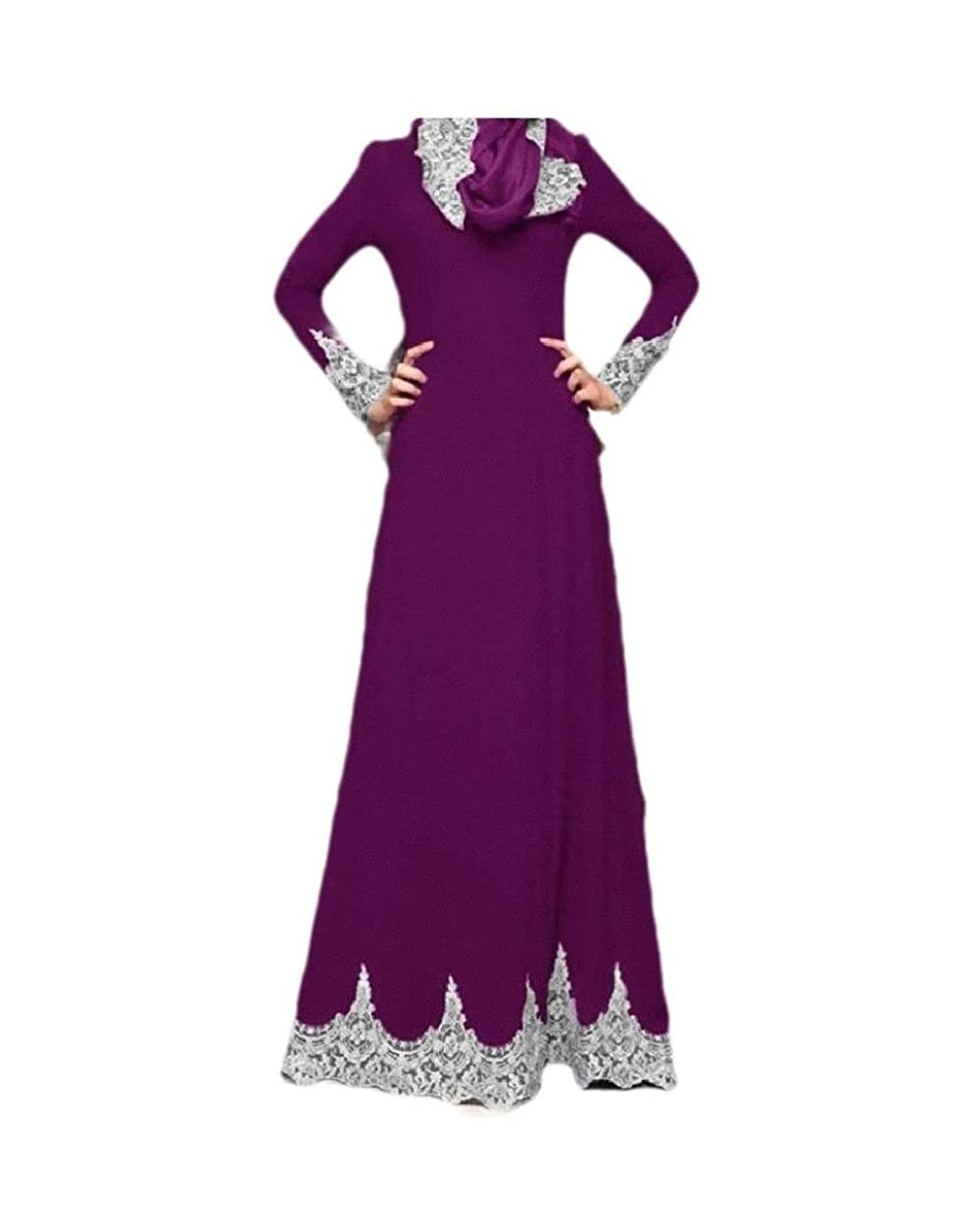 Women's Trendy Islamic Classy Dubai Muslim Embroidered Kaftan Dress - Purple - CX19084LZDH $54.79 Robes