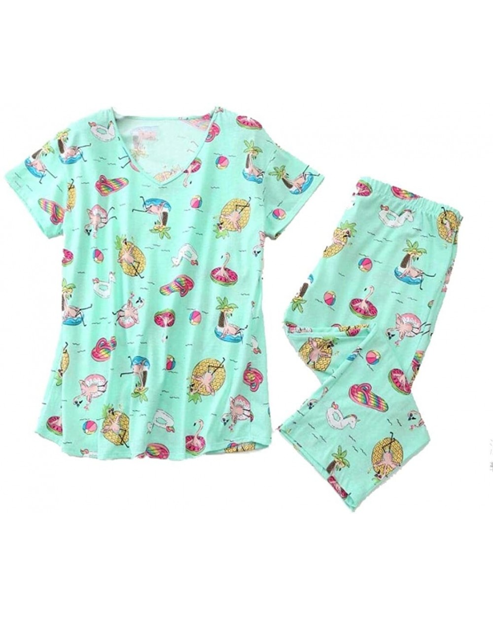 Women Pajama Set Sleepwear Tops with Capri Pants Casual and Fun Prints Pajama Sets - Beach - CK18NYDNMCL $37.29 Sets