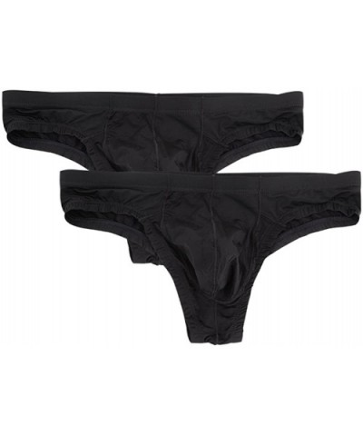 Men's Comfort Nylon Bikini Briefs Lightweight Soft Low Rise Triangle Underwear - Style1-2blacks - CA18UY6DEQM $21.18 Briefs