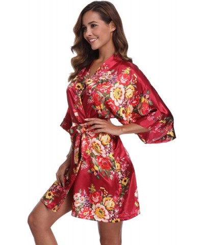 Women's Floral Short Robe Silk Kimono Bathrobe for Bride Bridesmaids Nightgown - Red - C91804I2Q25 $20.56 Robes