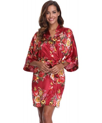 Women's Floral Short Robe Silk Kimono Bathrobe for Bride Bridesmaids Nightgown - Red - C91804I2Q25 $20.56 Robes