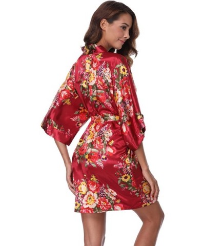 Women's Floral Short Robe Silk Kimono Bathrobe for Bride Bridesmaids Nightgown - Red - C91804I2Q25 $20.56 Robes