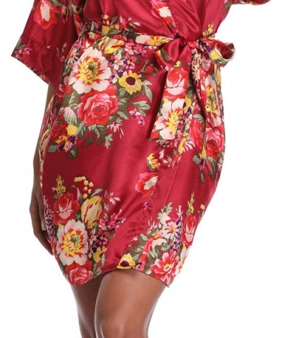 Women's Floral Short Robe Silk Kimono Bathrobe for Bride Bridesmaids Nightgown - Red - C91804I2Q25 $20.56 Robes