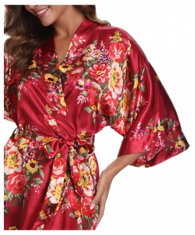 Women's Floral Short Robe Silk Kimono Bathrobe for Bride Bridesmaids Nightgown - Red - C91804I2Q25 $20.56 Robes