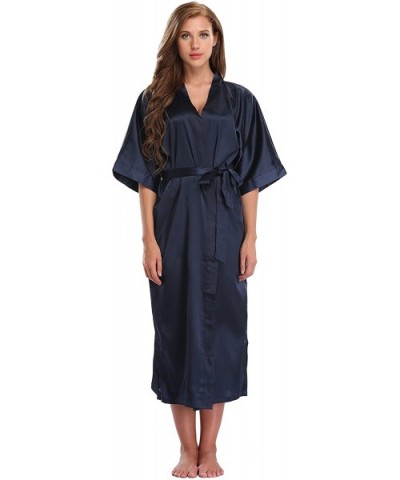 Women's Long Satin Kimono Robes for Bride and Bridesmaids - Deep Blue - C61890E8YLU $24.66 Robes