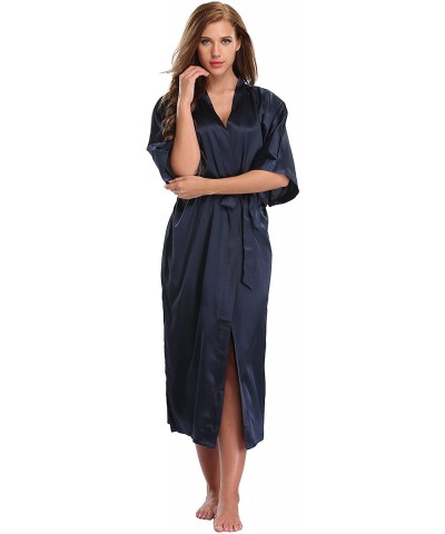 Women's Long Satin Kimono Robes for Bride and Bridesmaids - Deep Blue - C61890E8YLU $24.66 Robes