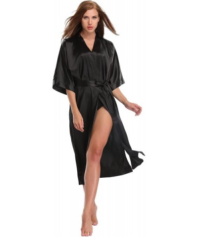 Women's Long Satin Kimono Robes for Bride and Bridesmaids - Deep Blue - C61890E8YLU $24.66 Robes