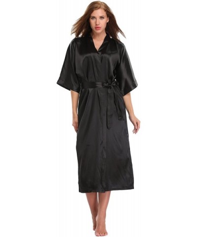 Women's Long Satin Kimono Robes for Bride and Bridesmaids - Deep Blue - C61890E8YLU $24.66 Robes