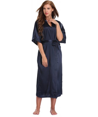 Women's Long Satin Kimono Robes for Bride and Bridesmaids - Deep Blue - C61890E8YLU $24.66 Robes