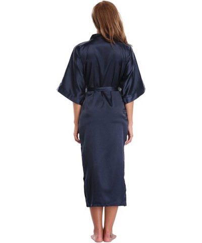 Women's Long Satin Kimono Robes for Bride and Bridesmaids - Deep Blue - C61890E8YLU $24.66 Robes