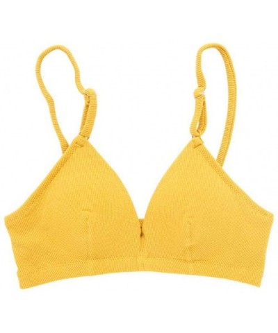 Women's Pullover Soft Cotton Triangle Bra Thin Padded Wirefree Bralette with Adjustable Straps - Yellow - CL18LMKQ674 $13.79 ...