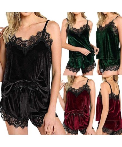 2PCS Womens Sexy Satin Lingerie Sleeveless Pajamas Embroidery Flower Underwear - A Wine - CM18NZYLA2C $37.68 Shapewear