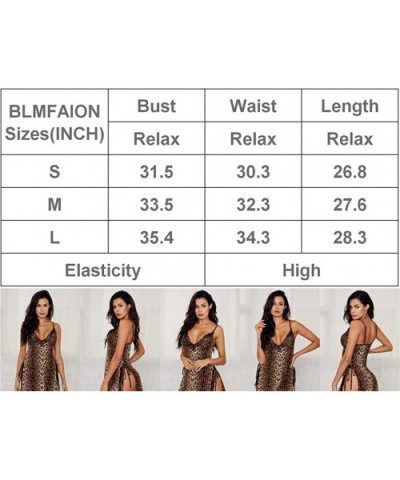 Sexy Satin Lingerie Silky Sleepwear Babydoll Set - D Leopard Animal Print - CQ194W7TO23 $21.92 Baby Dolls & Chemises