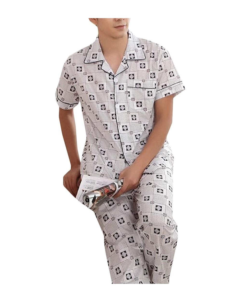 Mens Print Lounge Casual Short Sleeve Homewear 2 Piece Pajama Set - Blue - CF18T6TH3XR $35.08 Sleep Sets