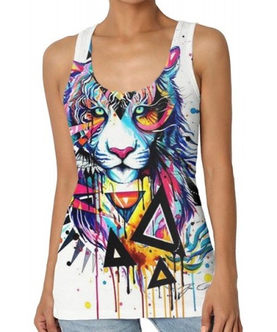 Girl's Watercolor Tiger Black Triangle Tank Top Tanktop Women Basic Plain Premium Classic Wide Strap - CW19CKY7K8E $41.46 Cam...